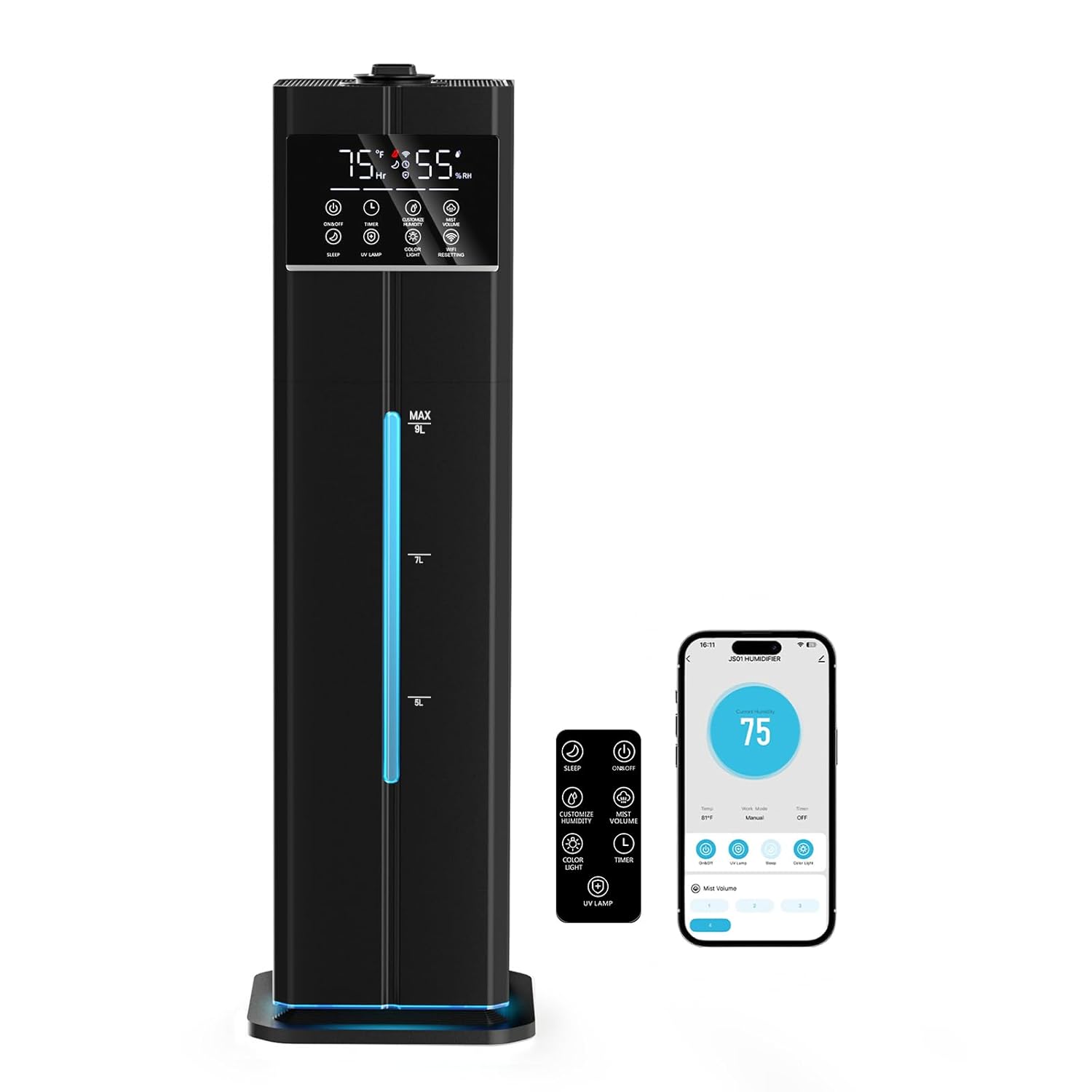 9L 2 4Gal Smart Cool Mist Humidifier Top Fill Quiet Humidifier Large Room Covers 550ft App Remote Control