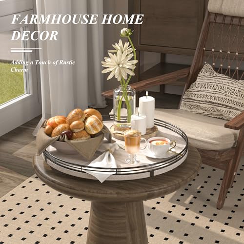 Image of 16 inch Lazy Susan Oak Wood Turntable Organizer for Cabinet, Farmhouse Round Lazy Susan Organization and Storage for Dining Table, Kitchen, Bathroom, Countertop, Cupboard, Kitchen Decor Whitewashed