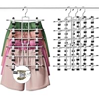 DAMITA Skirt Trouser Hangers with Clips Space Saving Hanging Closet Organizer 6 Tiers Multi Hanger with 360° Swivel Hook, Finger-Safe Design- College Dorm Room Apartment Essentials 3-pack