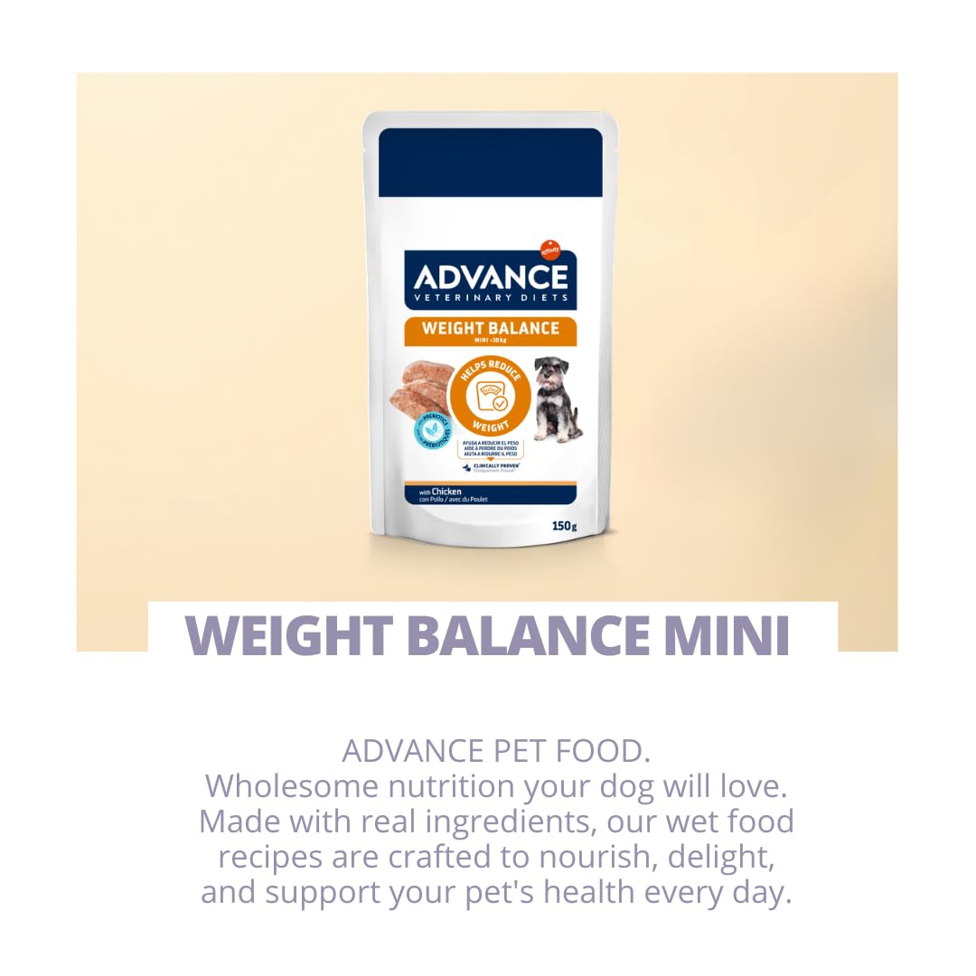 ADVANCE Cane WEIGHT BALANCE MINI | alimento umido completo dietetico per cani, per ridurre l'eccesso di peso, 12 bustine da 150 grammi l'una.