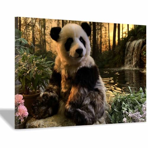 Toile animal de pandas en cascade PUQAAEO de 70x100cm encadrée pour décoration murale multicolore