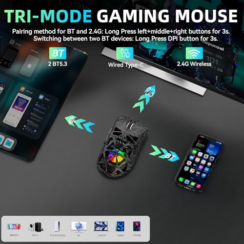 Image of Aula SC620 Wireless Gaming Mouse, Tri-Mode 2.4GHz /USB-C /BT5.3 Computer Mouse with 12000 DPI, Programmable Macro Gamer Mouse with Rapid Fire Key, RGB Light Gaming Mice for PC /Laptop /Mac
