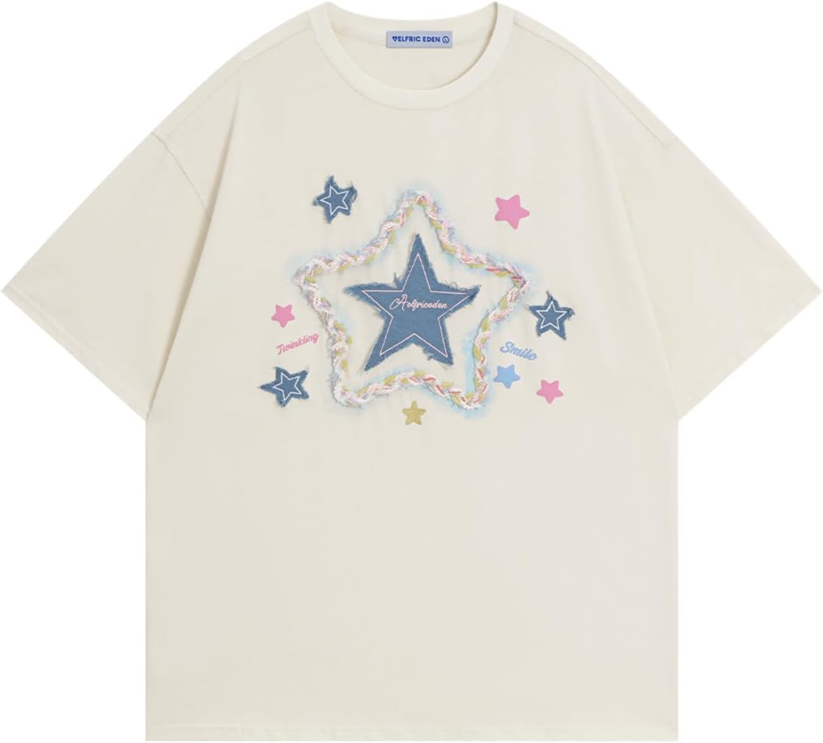 Aelfric Eden Women Oversized Tee Star Grahpic Print Tshirts Casual Short Sleeve Loose Cotton T-Shirt Summer Y2k Top