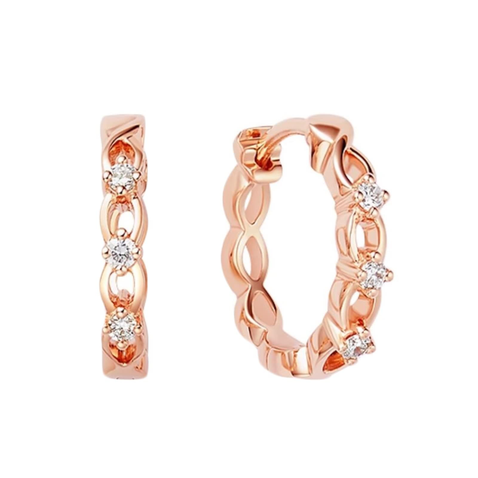 KnSam Różowe złoto 750 18 karatów Creole Hoop, 0,08 ct, diamentowe kolczyki klasyczne, szlif okrągły, biały, prawdziwa biżuteria, kolczyki na sztyfcie, bez niklu, 18 K różowe złoto