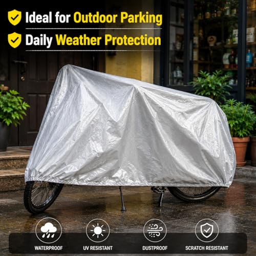 Image of Universal Cycle Cover Cycling Dust Proof Cover with 5 Thread Stiching (Silver Matty) Universal for Bicycle(Acrylic Soft Fabric)
