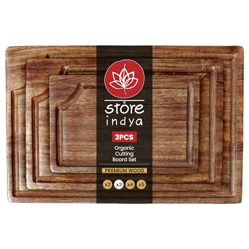 3-Piece Wooden Cutting Board Set with Juice Grooves, Acacia Wood ...