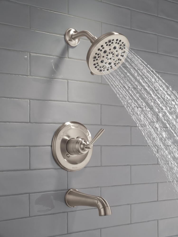 Delta Roe 14 Series 5-Setting Bathtub and Shower Faucet Set, Brushed Nickel Shower Head and Handle Set, Valve Trim Kit, Stainless T144985-SS (Valve Not Included)