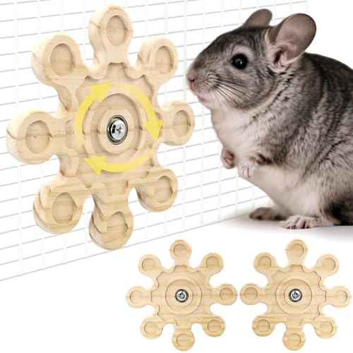 Image of 2Pcs Rotating Chinchilla Chew Toys, Kiln-Dried Wood for Teeth Care | Interactive Hanging Exercise Chinchilla Toy for Cage, Spinner Wheel Enrichment for Playtime, Satisfies Chewing Instinct