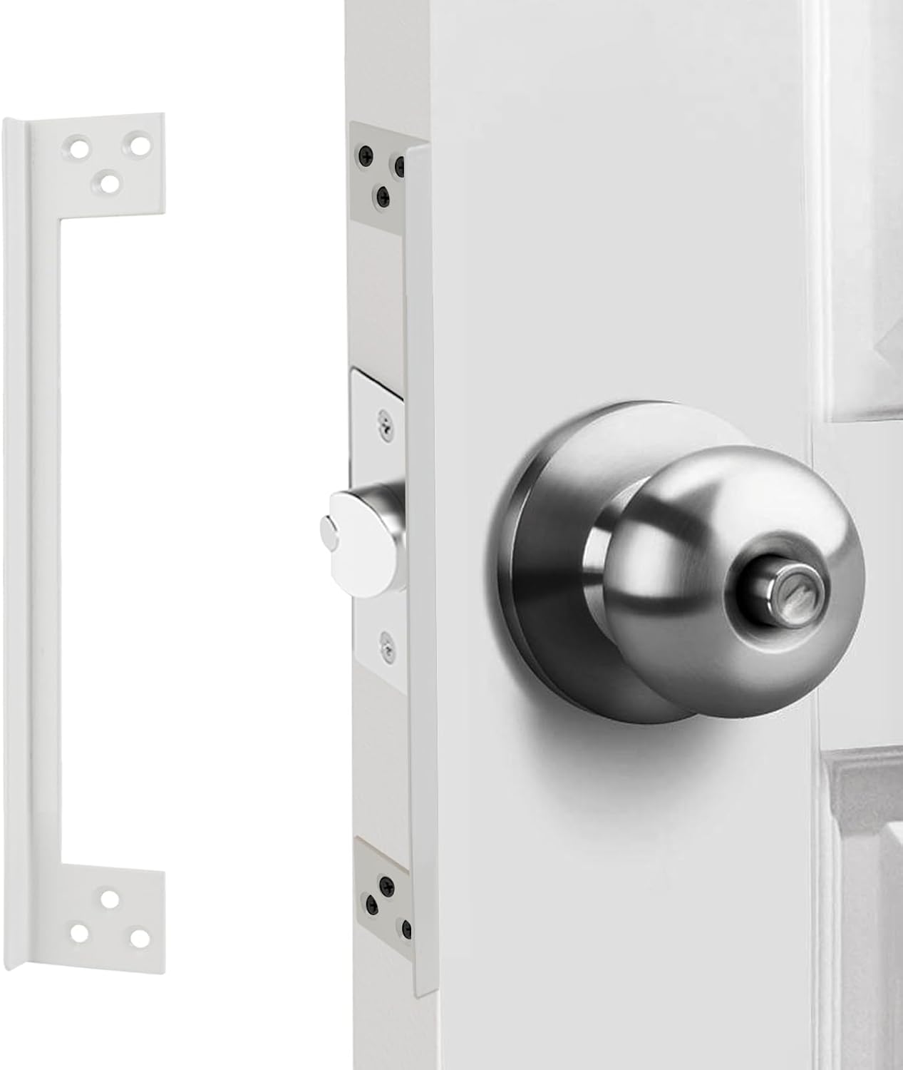 MOSECYOU Door Latch Shield Plate Grayish White, Outswing Door Security
