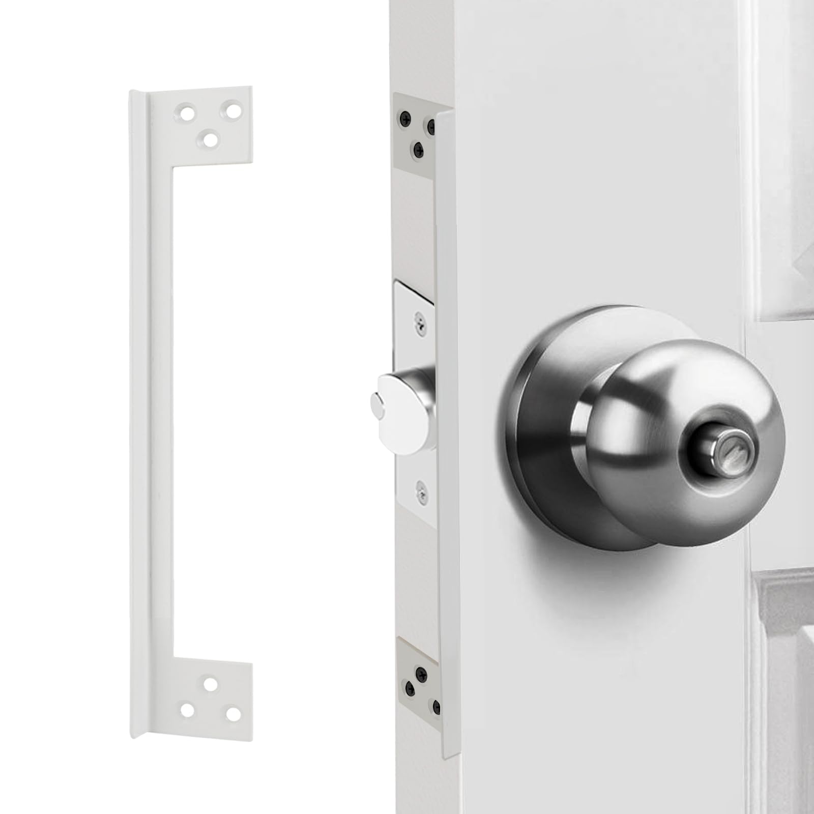 Placa protectora para pestillo de puerta, color blanco grisáceo, protector de seguridad de puerta Outswing, placa protectora de pestillo de puerta, cubierta para bloquear el acceso a la