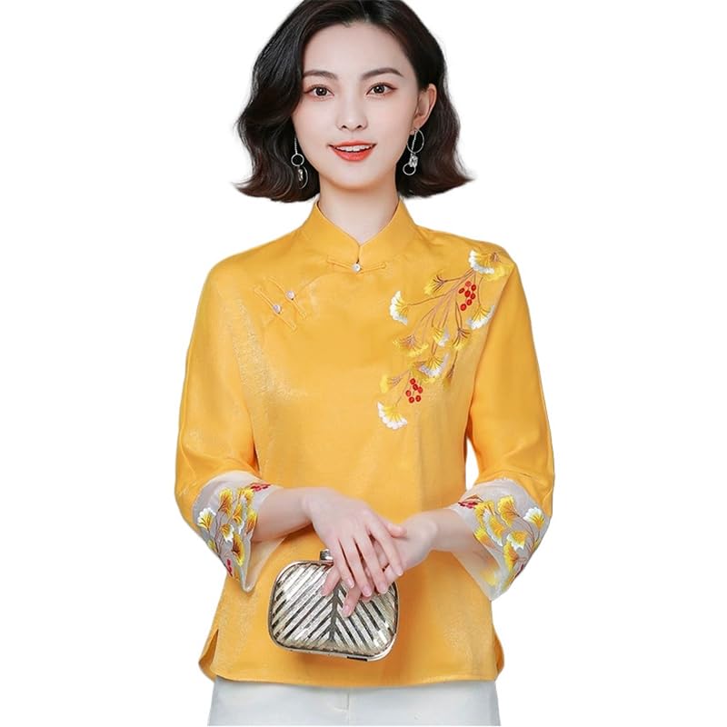 Chemise courte brodée pour femme style chinois vêtement traditionnel chic