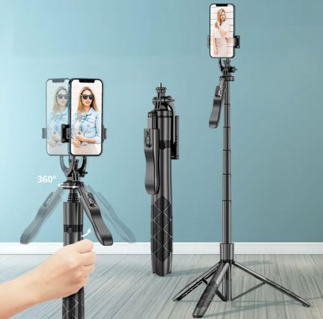 Coverzone Profesyonel Tripod Ve Selfie Çubuğu L16 Bluetooth Uzaktan Kumandalı 153 cm Cep Telefonu Yüksekliği Ayarlanabilir Masaüstü Portatif Taşınabilir İç Dış Mekan Evde Tatilde Kampda Kullanım Uygun