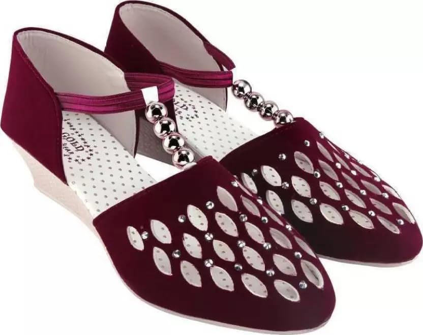 SABA COLLECTION Womens Velvet Stylish Wedges | Comfortable Wedge Heel | Latest Heel Sandal | (Maroon, numeric_5) (B0CB6T6KFW) Amazon Price History, Amazon Price Tracker