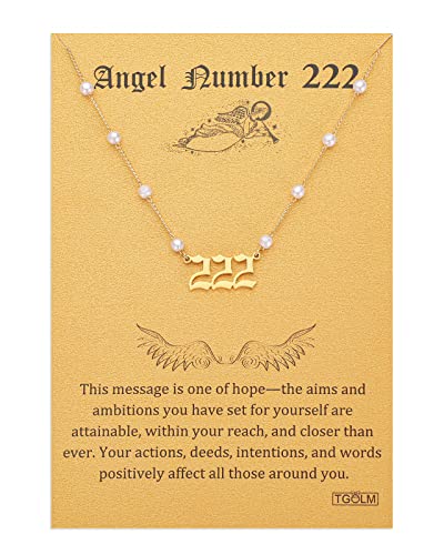 TGOLM 222 Necklace Gold Plated Stainless Steel Faux Pearl Choker Angel Number Chain Gift for Women 16"