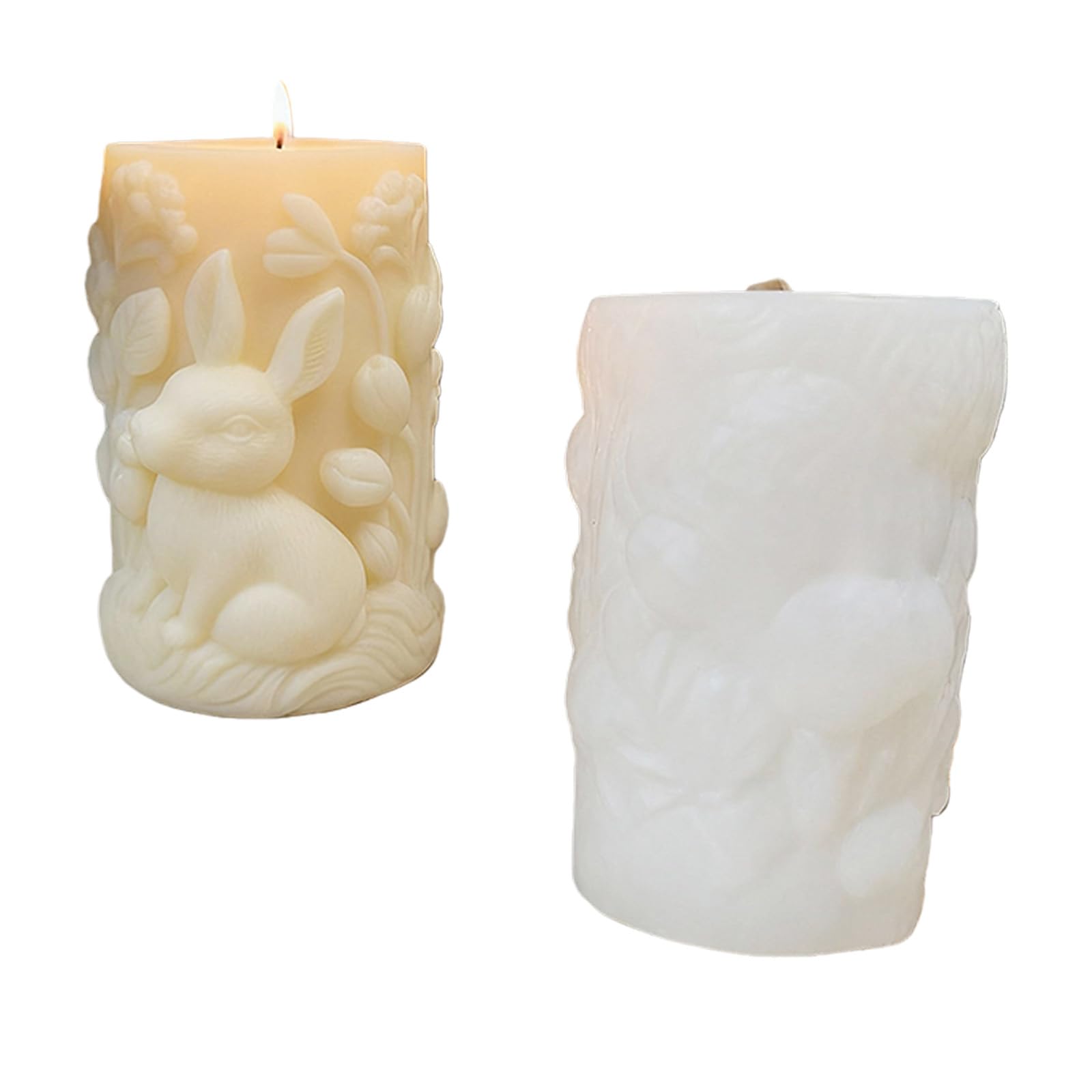 hogtnd Rabbit Embossed Cylinder Silicone Mould Easter Candle Silicone Mold Heat Resistant Epoxy Resin Candle Soap Making Soap Mold