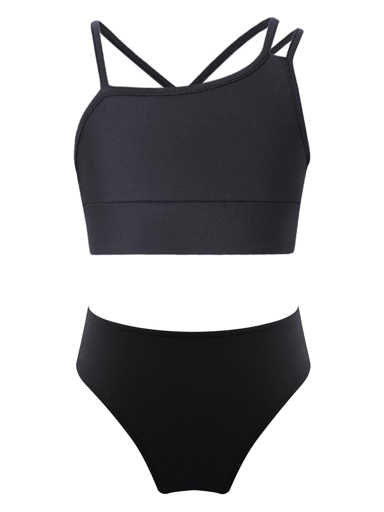 TTAO Dziewczęce dziecięce bikini tankini zestaw tank top + slipy szorty kąpielowe Bdemode dwuczęściowy jednokolorowy kostium kąpielowy lato rozm. 110-176