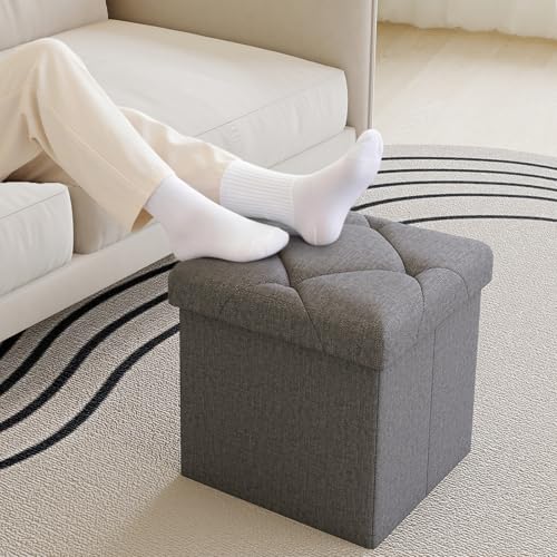SAMRELAX 15 Inches Ottoman with Storage, Folding Storage Ottoman Bench Set, Storage Chest for Entryway, Living Room, Support 500LBS, Grey