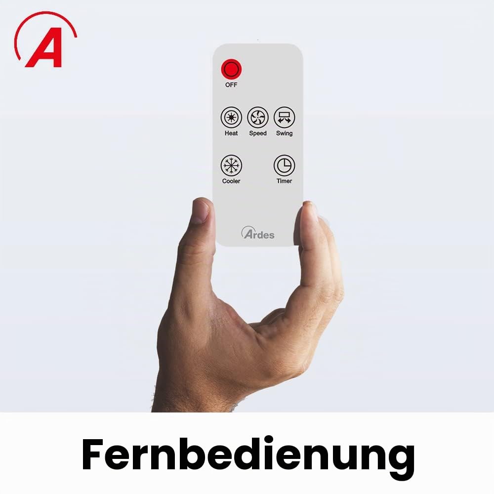 ARDES - ARCF02 Kühl- und Wärmezirkulator TAO mit Fernbedienung, Touch Controls und Display - 3-stufiger Verdunstungskühler mit Lamellenoszillation und Staubfilter - Transportierbar