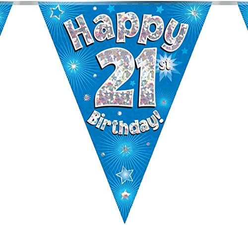 21st Birthday Blue Birthday Party Flag Banner Bunting Age 21