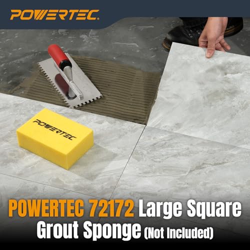 Image of POWERTEC Stainless Steel Trowel with 1 /4 inch x 1 /4 inch Square Notch, Soft Grip Handle for Cement, Concrete, Masonry Tile Installation Work (72180)