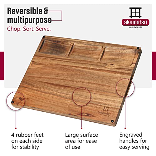 Akamatsu Homewares | Ryokan Acacia Wood Cutting Board | Edge Grain Xl Cutting Board With Deep Juice Well | 17X13.2X1" Charcuterie Board Serving Platter With Sorting Compartments | Sustainable Gift Box #TOP4