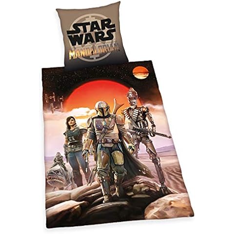 Herding Star Wars Mandalorian bedding set, Reversible motif, Pillow case 80 x 80cm, Duvet cover 135 x 200cm, Cotton/Renforcé, Multicoloured ,4477601050412 Cover