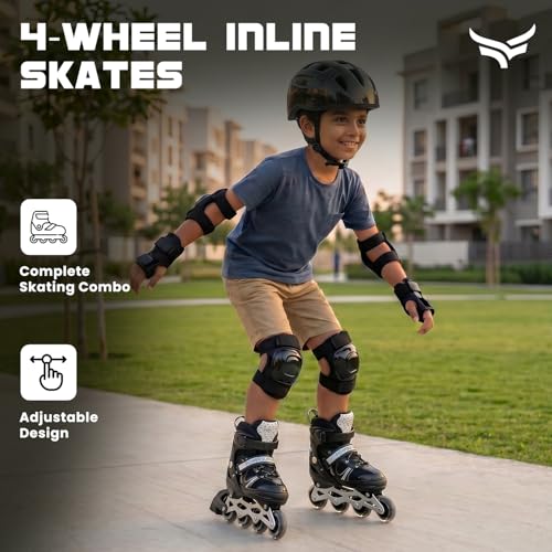 Image of Xtrim Adjustable 4-Wheel Inline Skates for Kids, 8-14 yrs with RGB LED Wheels on Front Wheel, Triple Lock Safety, ABEC-7 Bearings, Breathable, Size 38-41, Skating Shoes