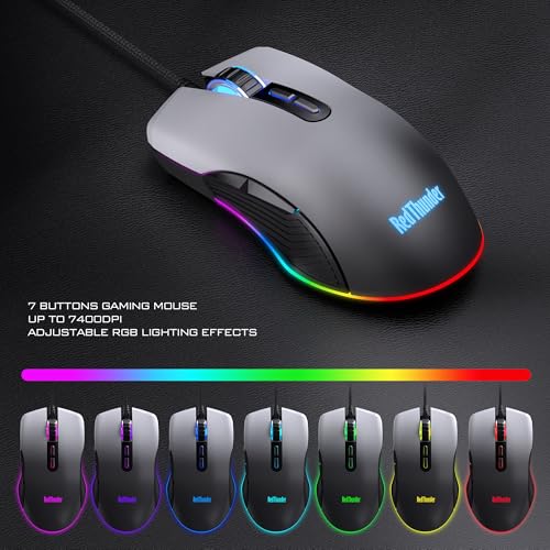 Image of RedThunder K10 Wired Gaming Keyboard, Mouse Wrist Rest Combo, RGB Backlit, Mechanical Feel Anti-ghosting Keyboard + 7D 7200 DPI Mice+Soft Leather Wrist Rest 3 in 1 PC Gamer Accessories(Gradient Gray)
