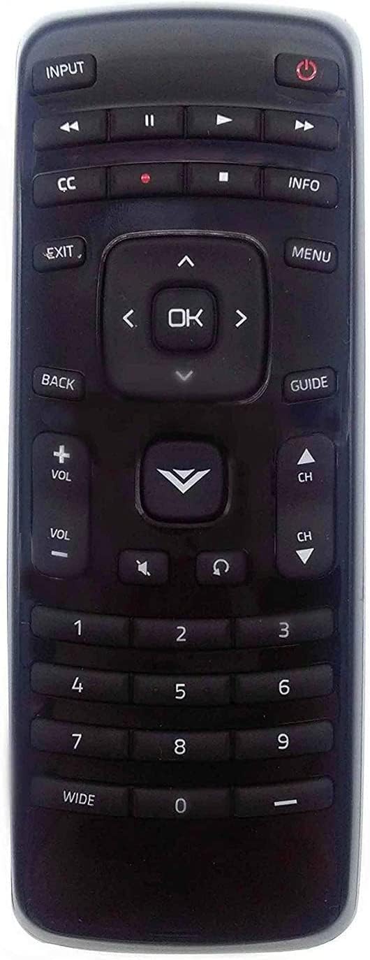 Angled view of the Smartby XRT010 remote control, showing button details and ergonomic design.