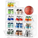 12 Pack Thicken & Sturdy Clear Shoe Storage Organizer with Magnetic Door, Shoe Boxes Clear Plastic Stackable for Closet, Shoe Rack for Sneaker Boot Container, Shoe Cabinet Fit up to US Size 12