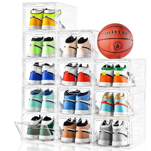 12 Pack Thicken & Sturdy Clear Shoe Storage Organizer with Magnetic Door, Shoe Boxes Clear Plastic...