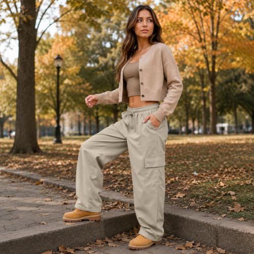Cargo Tactical Pants Women Drawstring Wide Leg Parachute Pants with Pockets - image 3