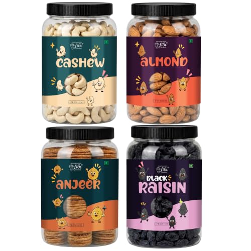 Image of LILA DRY FRUITS Dry Fruits Combo Pack Almonds, Cashews, Black Raisins & Anjeer 100 Gms x 4 Mixed Dry Fruits for Healthy Snacking, Daily Use Perfect for Gifting