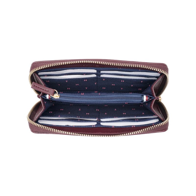Image of Tommy Hilfiger Women's Zip Around Wallet Monique - Wine | Embossed Premium PU | | No. of Compartment - 3 | Stylish Clutch for Women