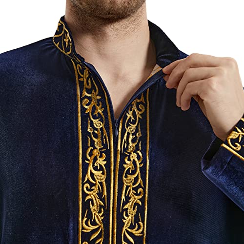 Arab Men Stand Collar Long Sleeves Muslim Male Embroidery Robe3