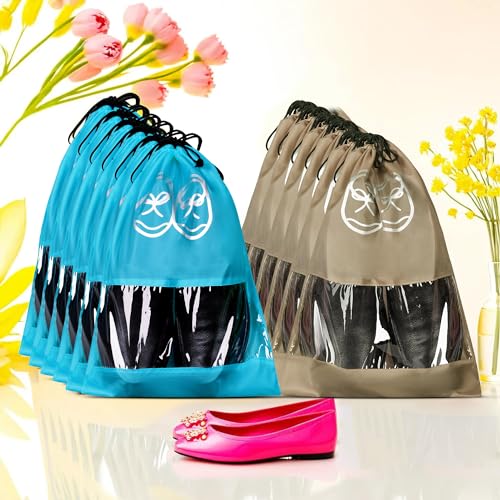 Image of Heart Home Pack of 12 Travel Shoe Organizer | Travel Storage Bags | Travel Carrying Bag | Storage Organizers Set | Shoe Cover with Transparent Window | Shoe Dori Cover | Brown & Sky Blue