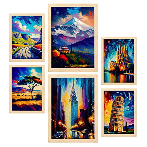 Nacnic Set de 6 Pósters estilo Pintura al Óleo Legado. Ilustraciones de monumentos y ciudades en...