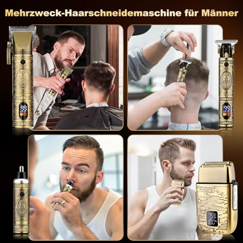 Suttik professioneller Haarschneider Trimmer Set für Männer Elektrischer Rasierapparat Rasierer Kabelloser Haarschnitt Haarschneidemaschine Barttrimmer LCD-Display Herren-Pflegeset Geschenke für ihn