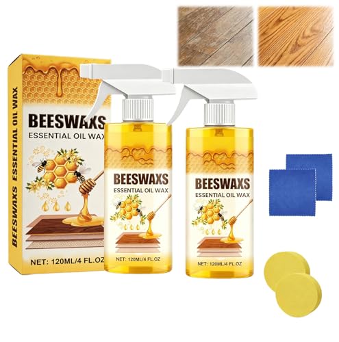 2 Pc Beeswax Wood Polish Spray Bienenwachs Spray für Holzmöbel 120ml Bienenwachs Holzpolitur Spray mit Schwamm Handtuch Bienenwachs Möbelpolitur Holz Wasserdicht Holzwachs Farblos für Holz Möbel Boden