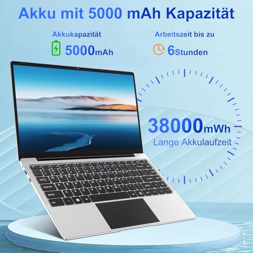 bvate 2025 Laptop 14 Zoll Win11 8+256GB SSD Unterstützung 1TB Notebook Celeron N4020 (bis2.8GHz) 1920x1080p WiFi BT4.2 Deutscher Tastaturschutz und kabellose Maus-Silver – Bild 7