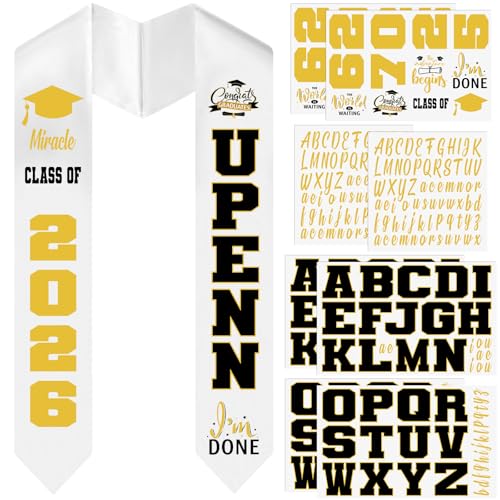Glenmal 8sheet Large Graduation 2026 Iron on Patch Transfer Class of 2026 a to Z Vinyl Letter Grad Number Sticker DIY Craft for Stole Sash T-Shirt Cap Clothing Backpack Jacket(Black Gold)