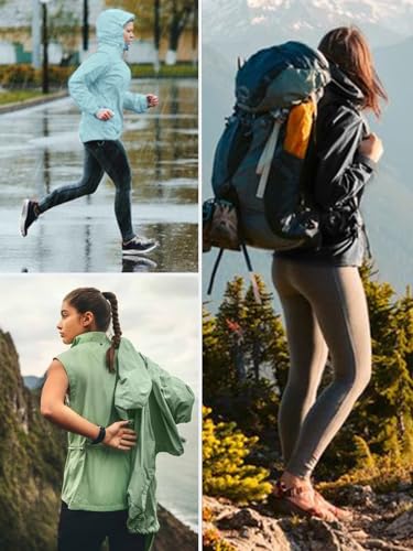 CRIPOM Rain Jacket Women Waterproof Lightweight Jacket With Hood Packable Raincoat With Pocket Outdoor Rain Coat Black L