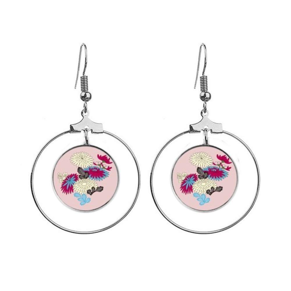 Pendientes de aro diseño cultura japonesa color rosa metal plata para mujer 4
