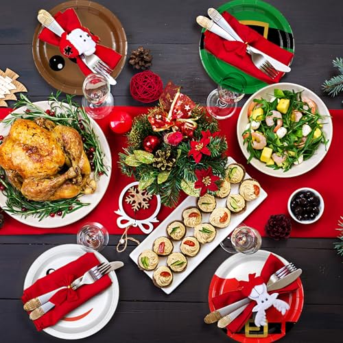 Image of Fourluoo 96 Pcs Christmas Cartoon Paper Plates 7 Inch Disposable Santa Snowman Christmas Dinner Plates for Xmas Birthday Holiday Party Supplies Table Decor