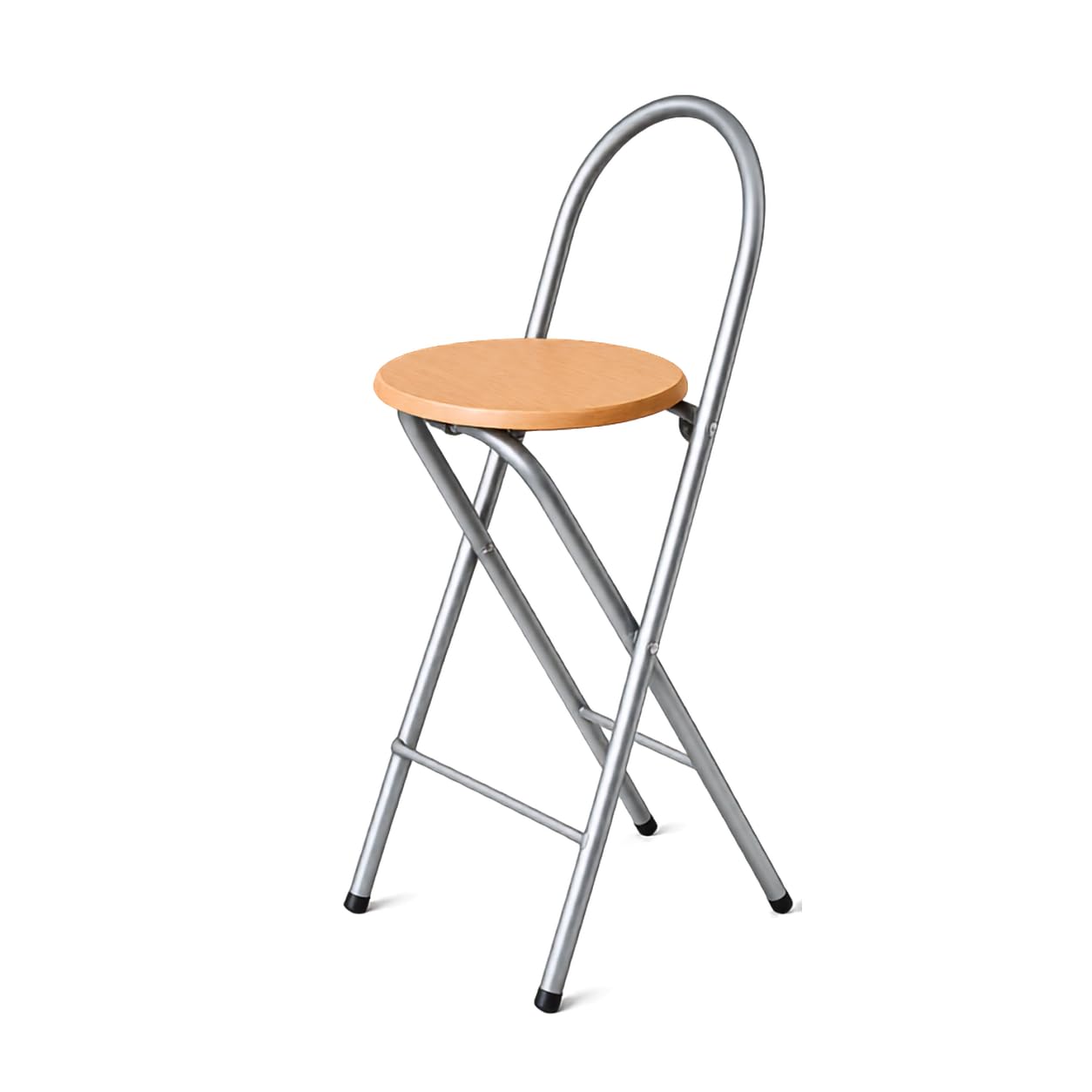 KMH® Barhocker Bill 1er-Set klappbar mit Lehne & Fußstütze – Silber/Buche | 73 cm Sitzhöhe, fertig montiert, platzsparend klappbar mit Stahlgestell & MDF-Sitz im Buchendekor – für Küche, Bar & Events