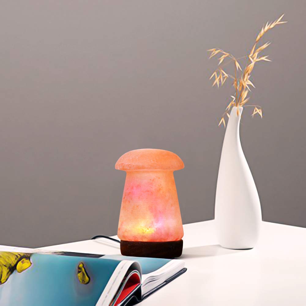 ApexGlobal Himalayan USB Salt Lamp Mushroom Shape in Multi Color Changing, 3 Watts LED Bulb and Wood Base, Handcraft Natural Salt Lamp for Best Gift, (6 inches, 2 lbs) Unique Gift Idea