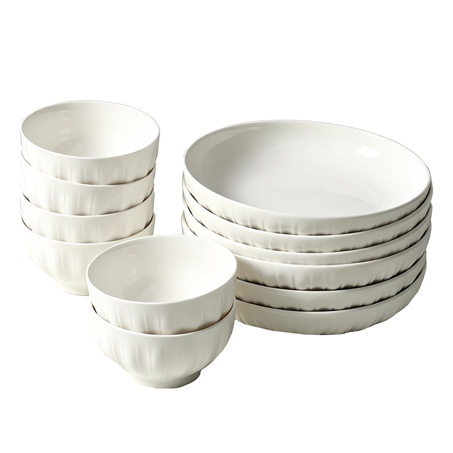 Juego de Vajilla Blanca para Seis Personas Tazones y Platos | Juego Vajilla Resistente a Los Arañazos, Juego Vajilla Cerámica Para Cocina, Porcelana Apta Para Microondas y Lavavajillas