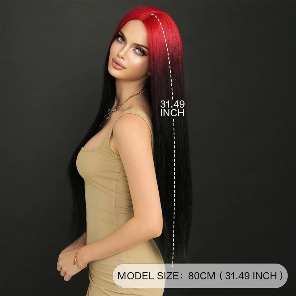 32 cm Kaneles Ombre, czerwone wino, bardzo miękkie damskie długie proste peruki na imprezę, do cosplay, miękkie i naturalne