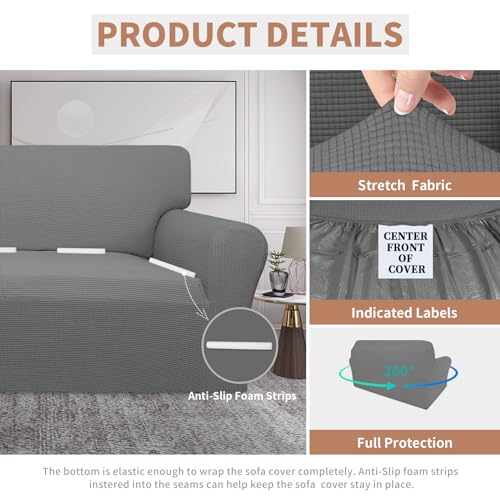 Image of Easy-Going 100% Waterproof Loveseat Couch Cover Stretch Jacquard Sofa Cover | Dual Waterproof Sofa Slipcover, Leakproof Furniture Protector for Kids, Pets, Dog and Cat (Loveseat, Grey)