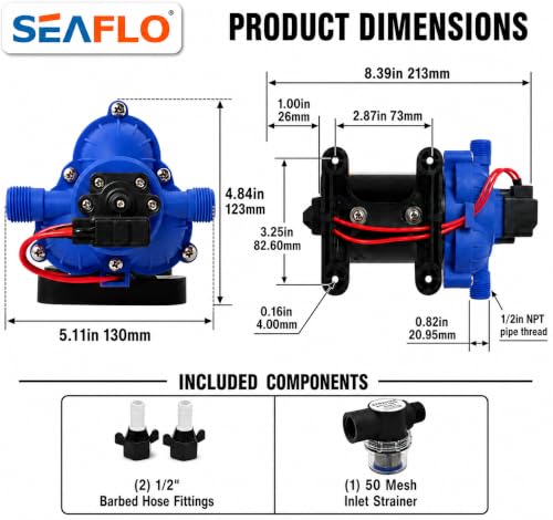 Image of SEAFLO 33-Series Diaphragm Water Pressure Pump (12V | 3.0 GPM | 45 PSI), Blue Housing